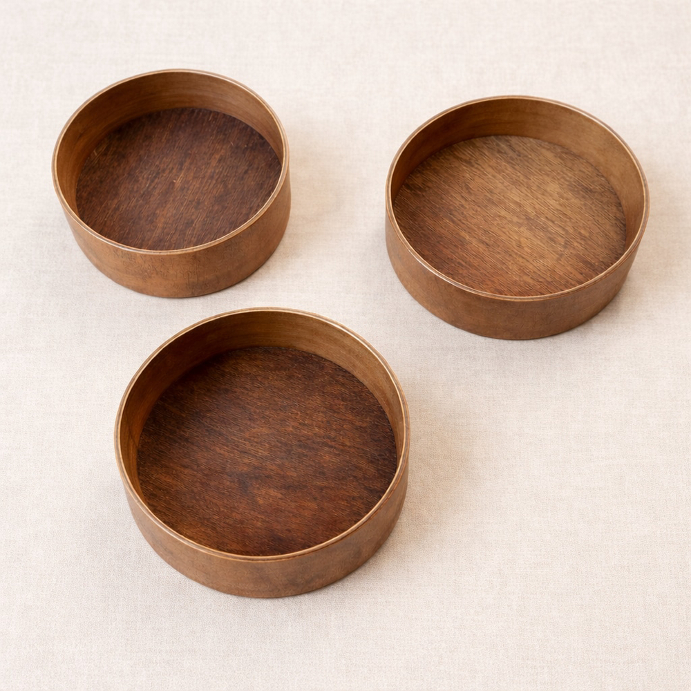 Vintage Laminate Teak Nesting Bowls Set – Mid Century Danish Style